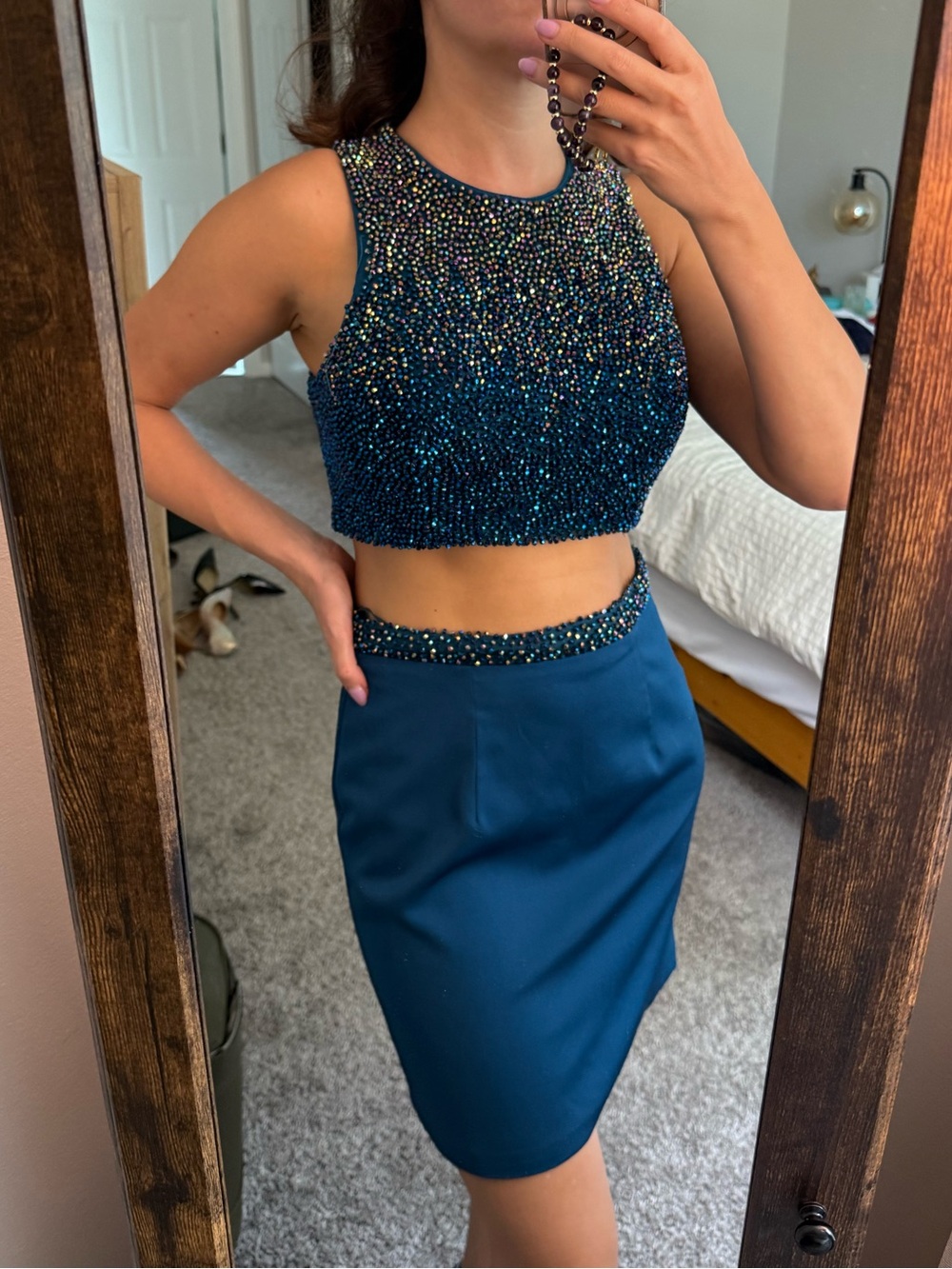 Teal Beaded Two-Piece Dress Set